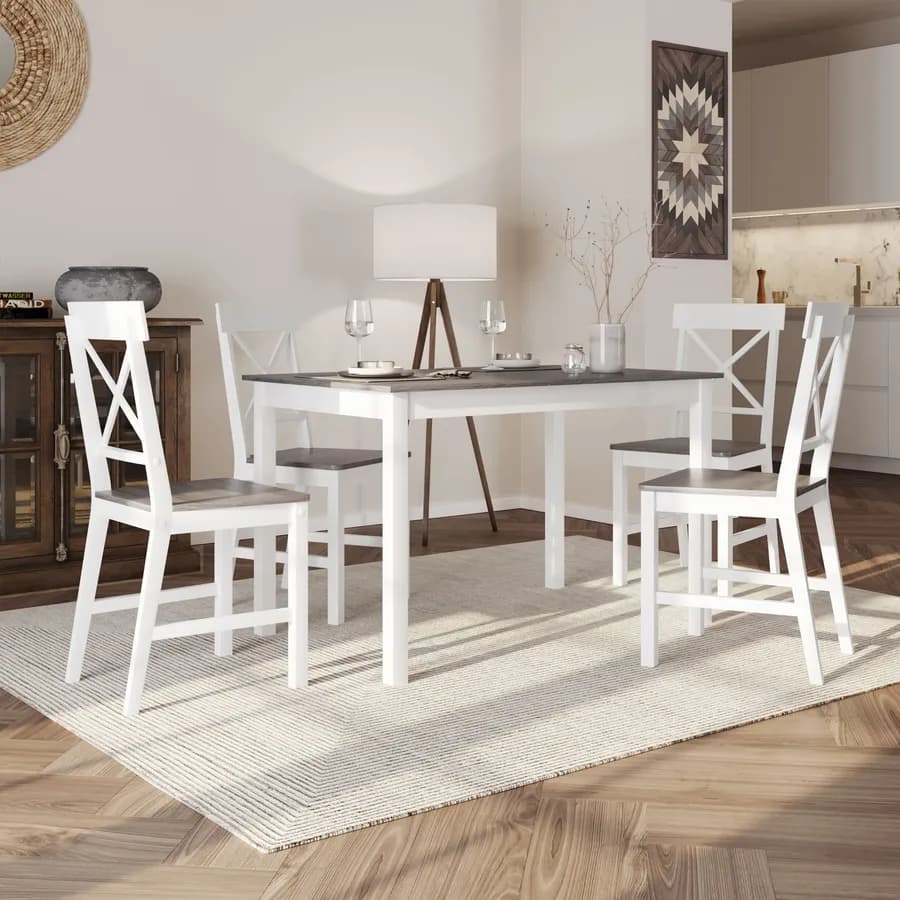 Set pranzo con tavolo e 4 sedie bianco e grigio chiaro - Morello