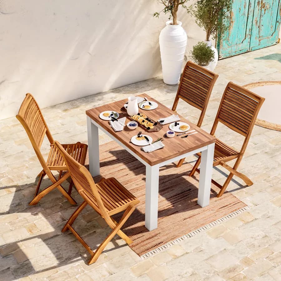 Set pranzo con tavolo 115x70 cm e 4 sedie pieghevoli in legno di acacia - Paja