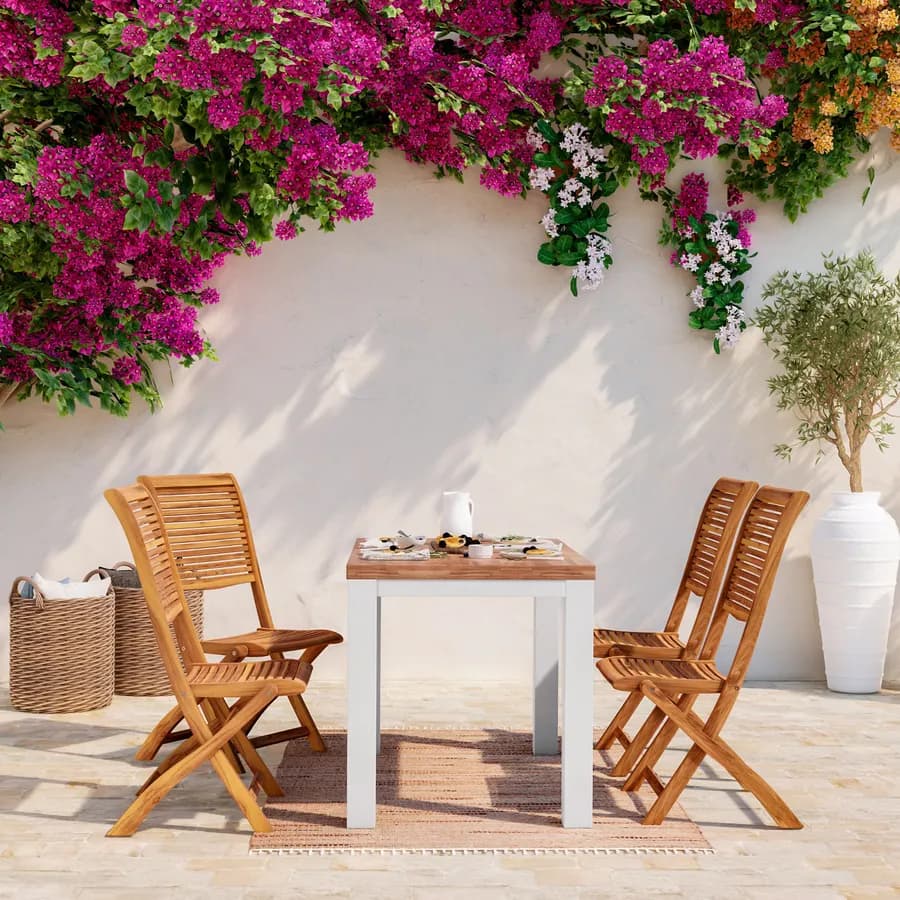 Set pranzo con tavolo 115x70 cm e 4 sedie pieghevoli in legno di acacia - Paja