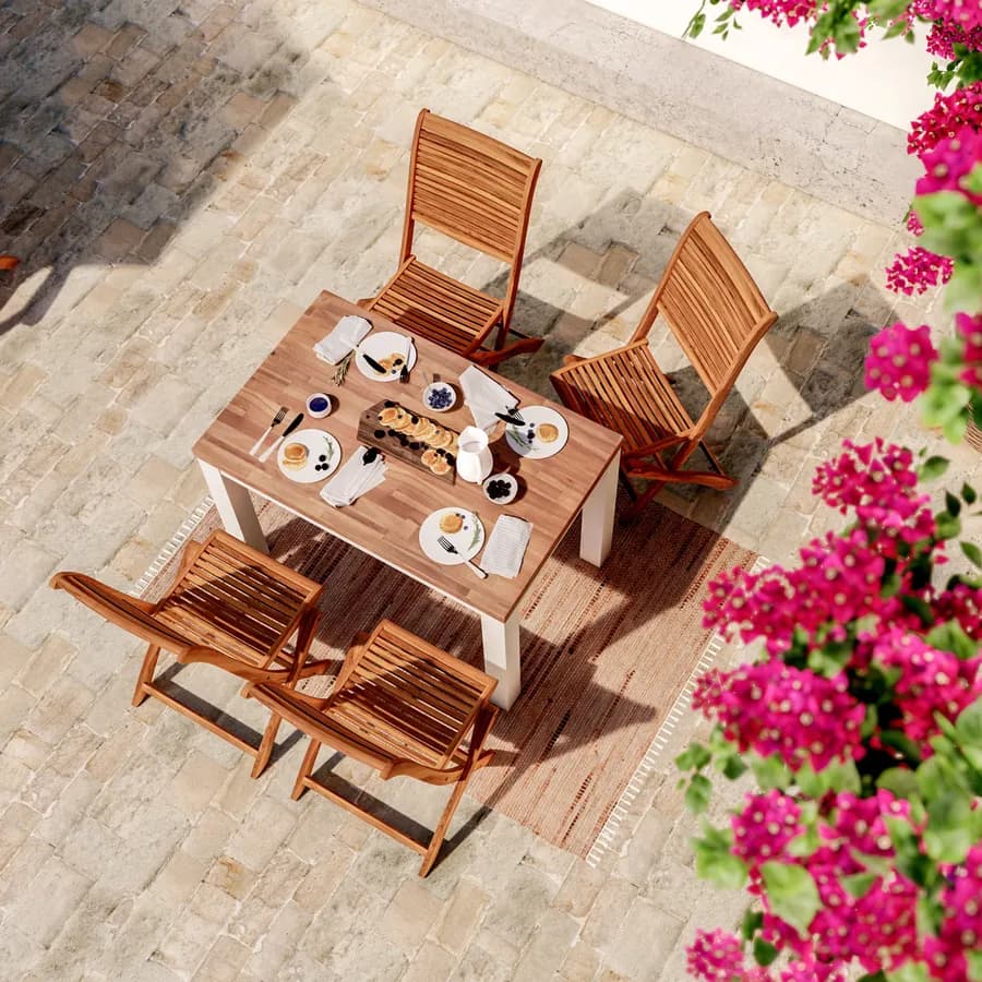 Set pranzo con tavolo 115x70 cm e 4 sedie pieghevoli in legno di acacia - Paja