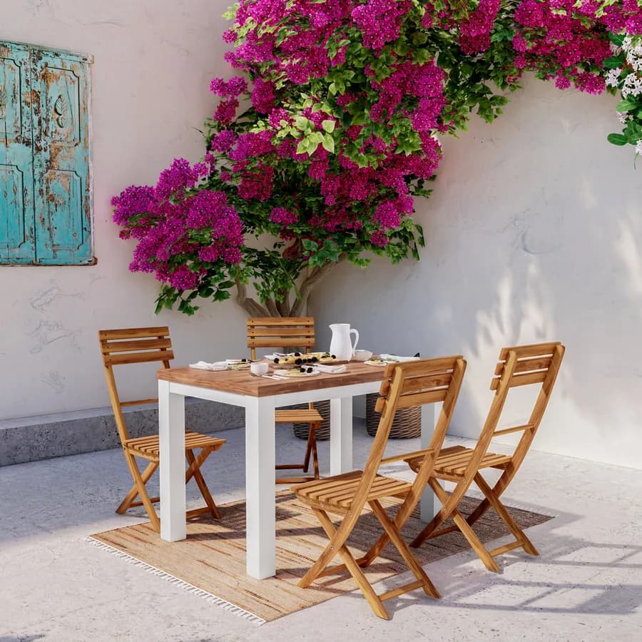 Set pranzo tavolo 115x70 cm e 4 sedie pieghevoli in legno di acacia - Paja