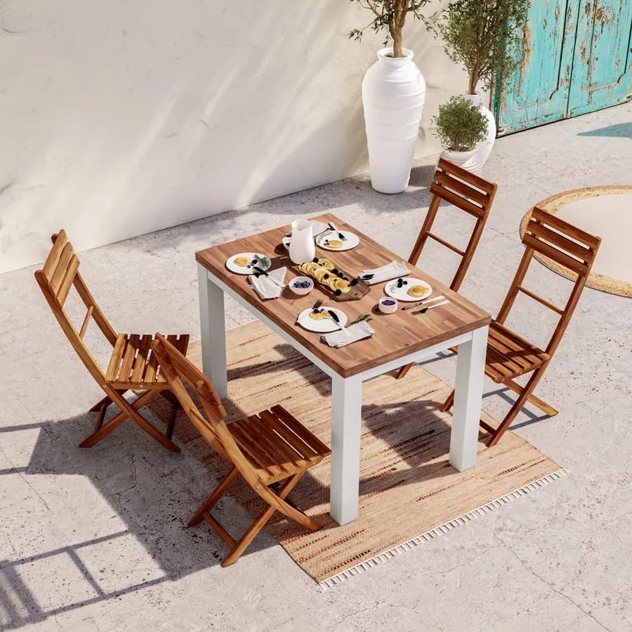 Set pranzo tavolo 115x70 cm e 4 sedie pieghevoli in legno di acacia - Paja