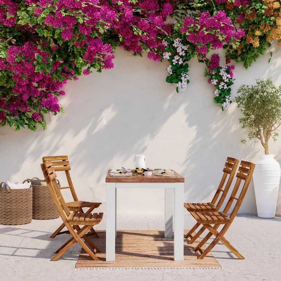Set pranzo tavolo 115x70 cm e 4 sedie pieghevoli in legno di acacia - Paja