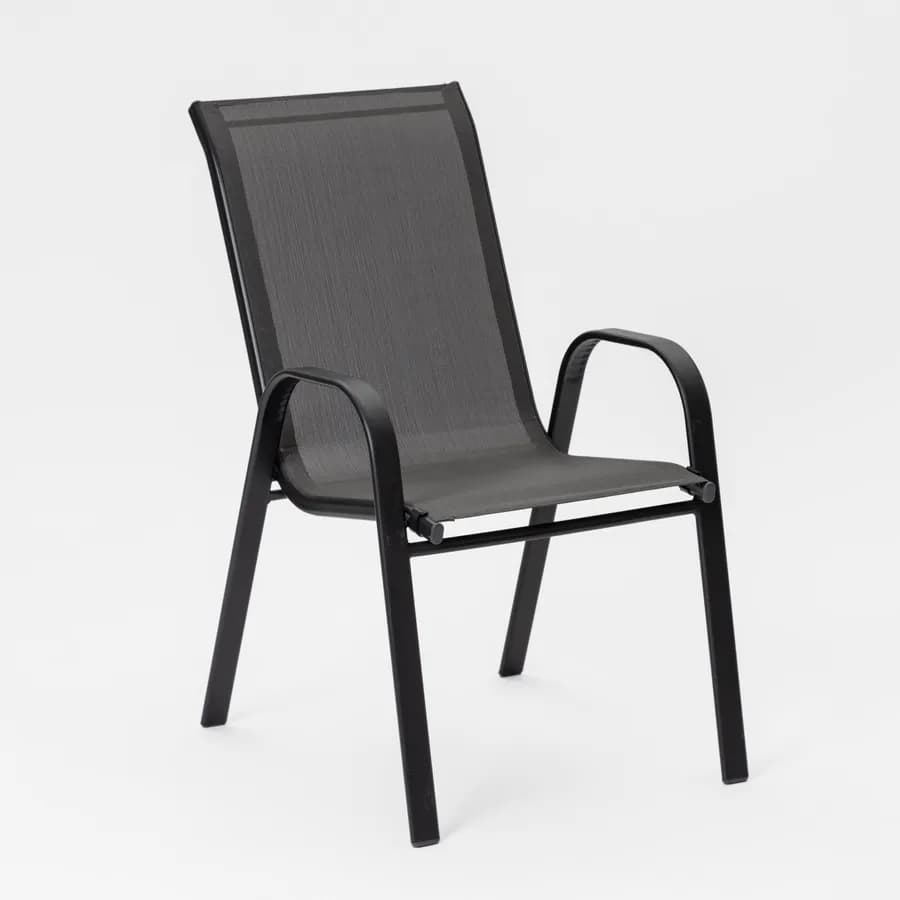 Set pranzo tavolo 150x90 cm e 4 sedie con braccioli in acciaio e textilene antracite - Ninfa