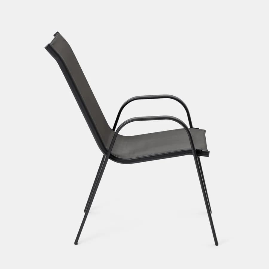 Set pranzo tavolo 150x90 cm e 4 sedie con braccioli in acciaio e textilene antracite - Ninfa