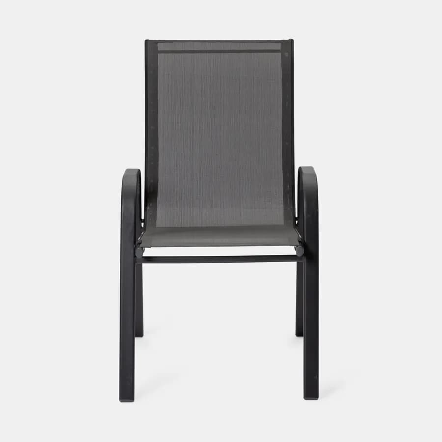 Set pranzo tavolo 150x90 cm e 4 sedie con braccioli in acciaio e textilene antracite - Ninfa