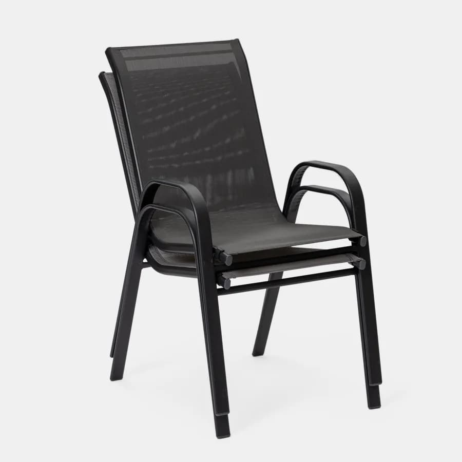 Set pranzo tavolo 150x90 cm e 4 sedie con braccioli in acciaio e textilene antracite - Ninfa
