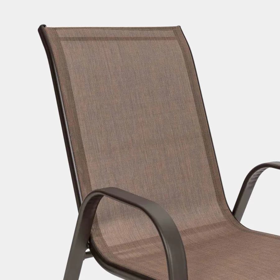 Set pranzo tavolo 150x90 cm e 4 sedie con braccioli in acciaio e textilene marrone - Ninfa