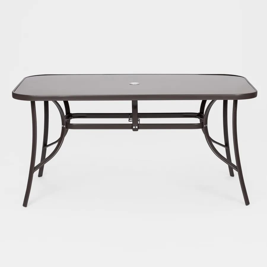 Set pranzo tavolo 150x90 cm e 4 sedie con braccioli in acciaio e textilene marrone - Ninfa