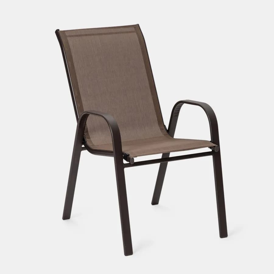 Set pranzo tavolo 150x90 cm e 4 sedie con braccioli in acciaio e textilene marrone - Ninfa