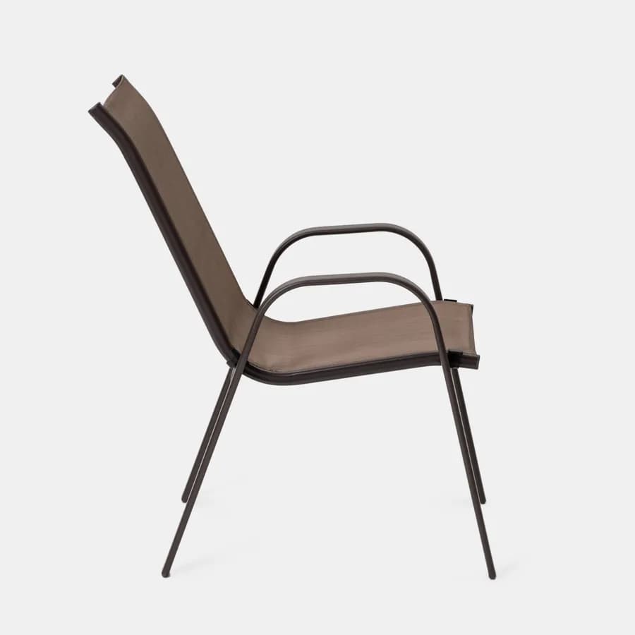 Set pranzo tavolo 150x90 cm e 4 sedie con braccioli in acciaio e textilene marrone - Ninfa
