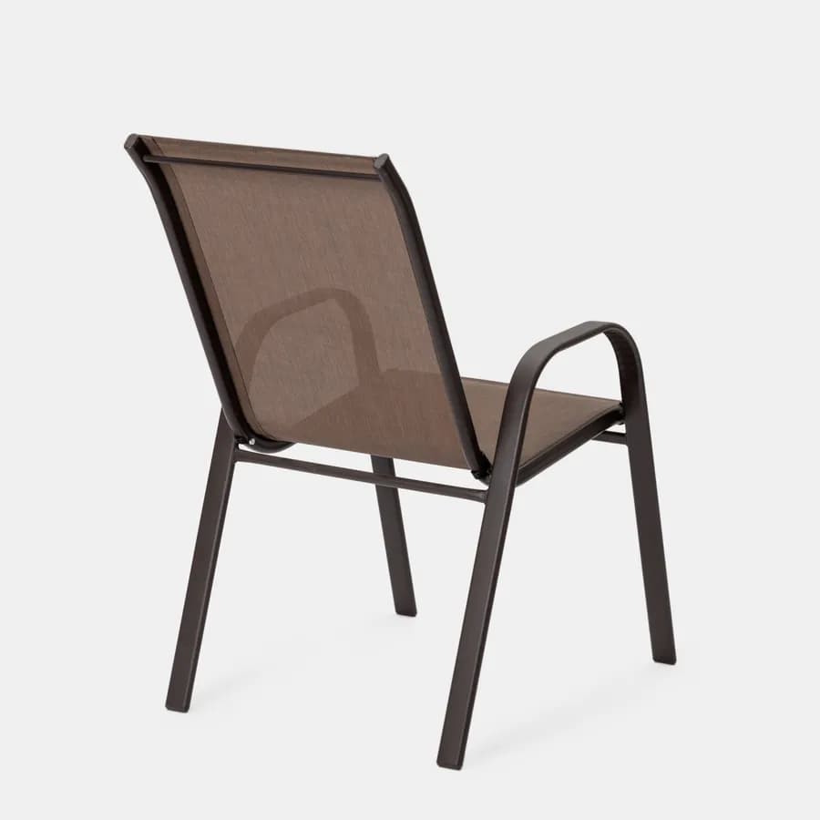 Set pranzo tavolo 150x90 cm e 4 sedie con braccioli in acciaio e textilene marrone - Ninfa