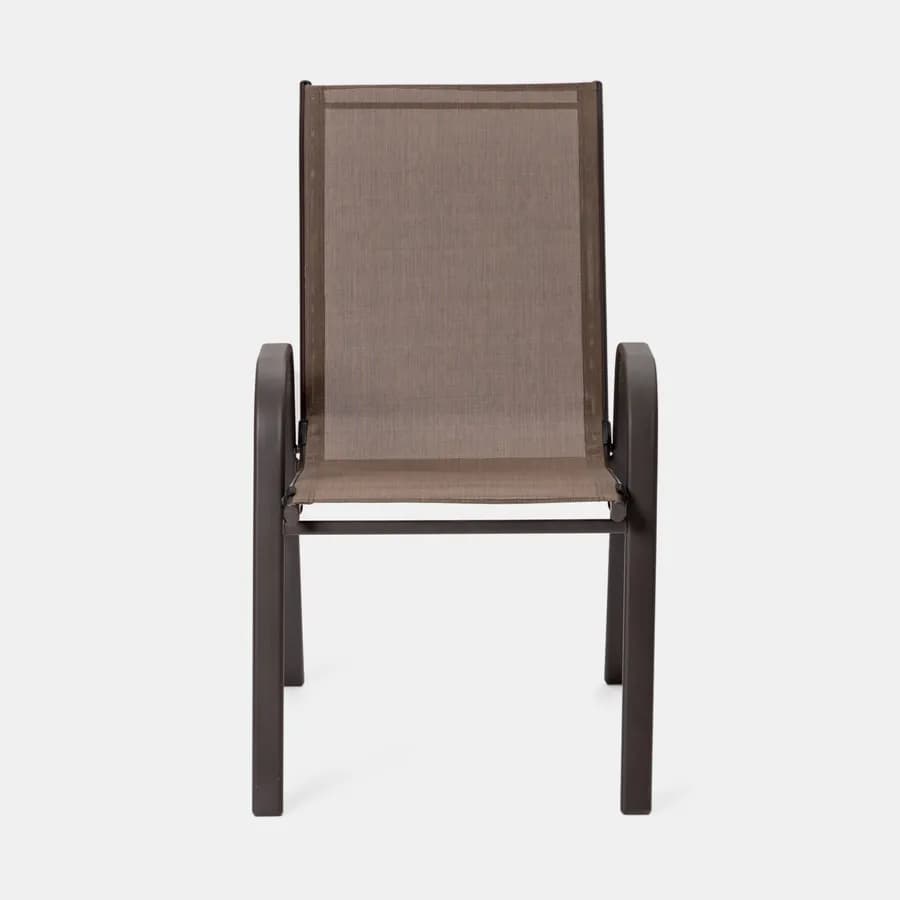 Set pranzo tavolo 150x90 cm e 4 sedie con braccioli in acciaio e textilene marrone - Ninfa