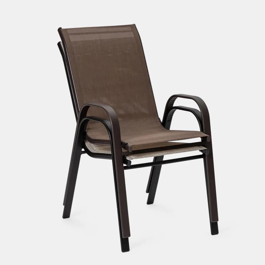 Set pranzo tavolo 150x90 cm e 4 sedie con braccioli in acciaio e textilene marrone - Ninfa