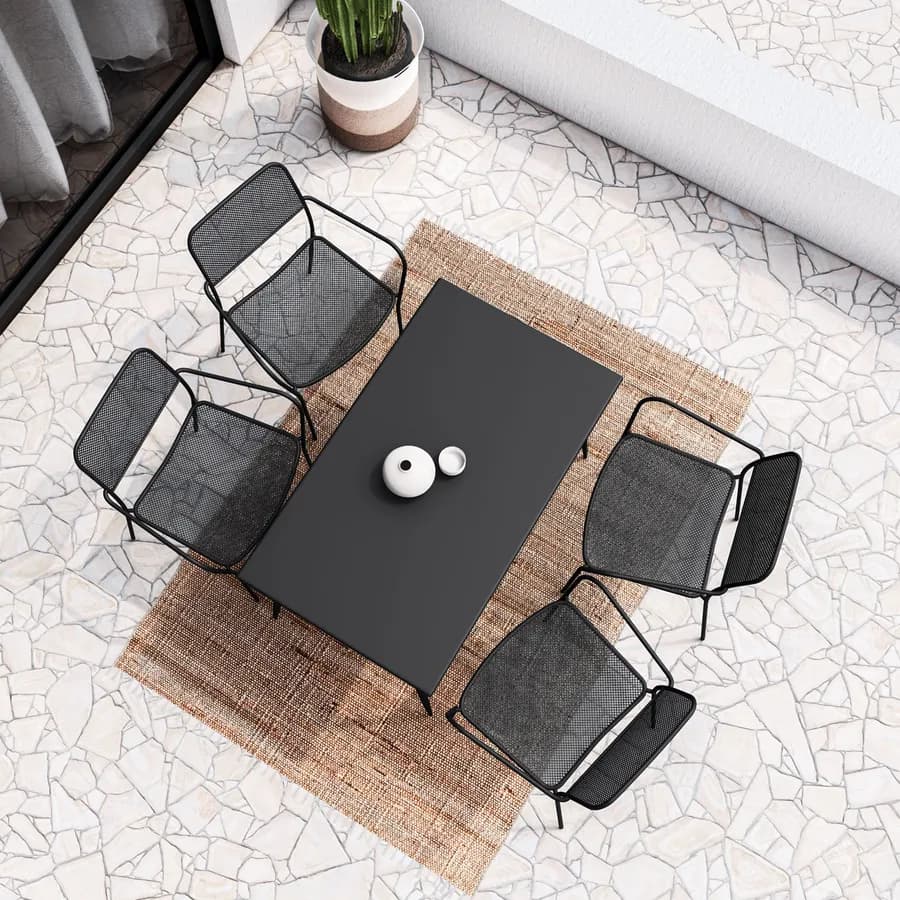 Set pranzo tavolo 70x120 cm e 4 sedie con braccioli in acciaio nero - Faber