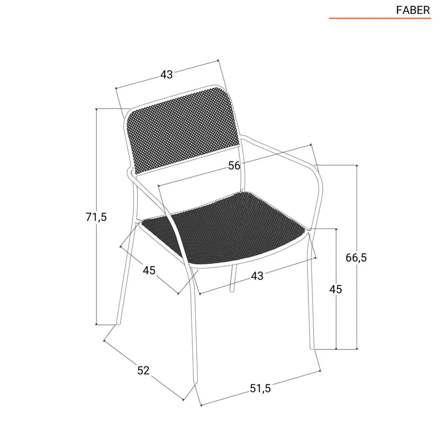 Set pranzo tavolo 70x120 cm e 4 sedie con braccioli in acciaio nero - Faber
