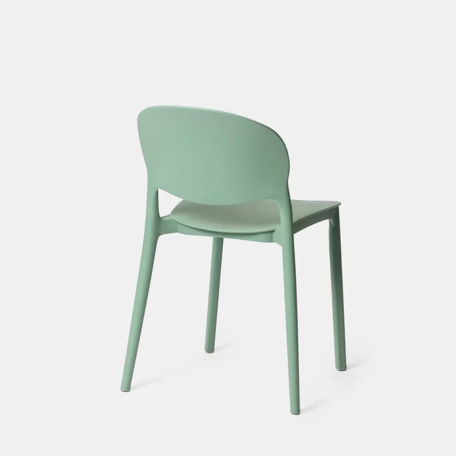 Set pranzo con tavolo rotondo 80 cm e 4 sedie impilabili in polipropilene verde giada - Tulipano
