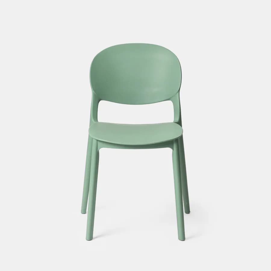 Set pranzo con tavolo rotondo 80 cm e 4 sedie impilabili in polipropilene verde giada - Tulipano