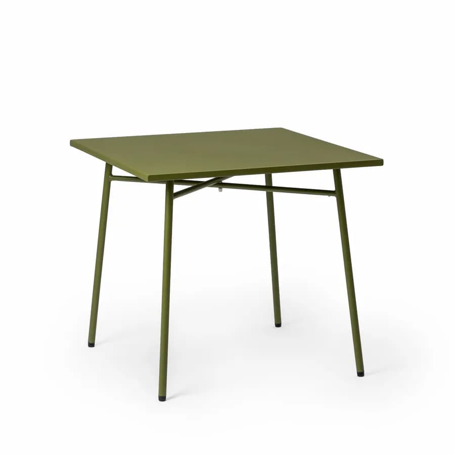 Set pranzo tavolo 80x80 cm e 4 sedie con braccioli in acciaio verde oliva - Faber