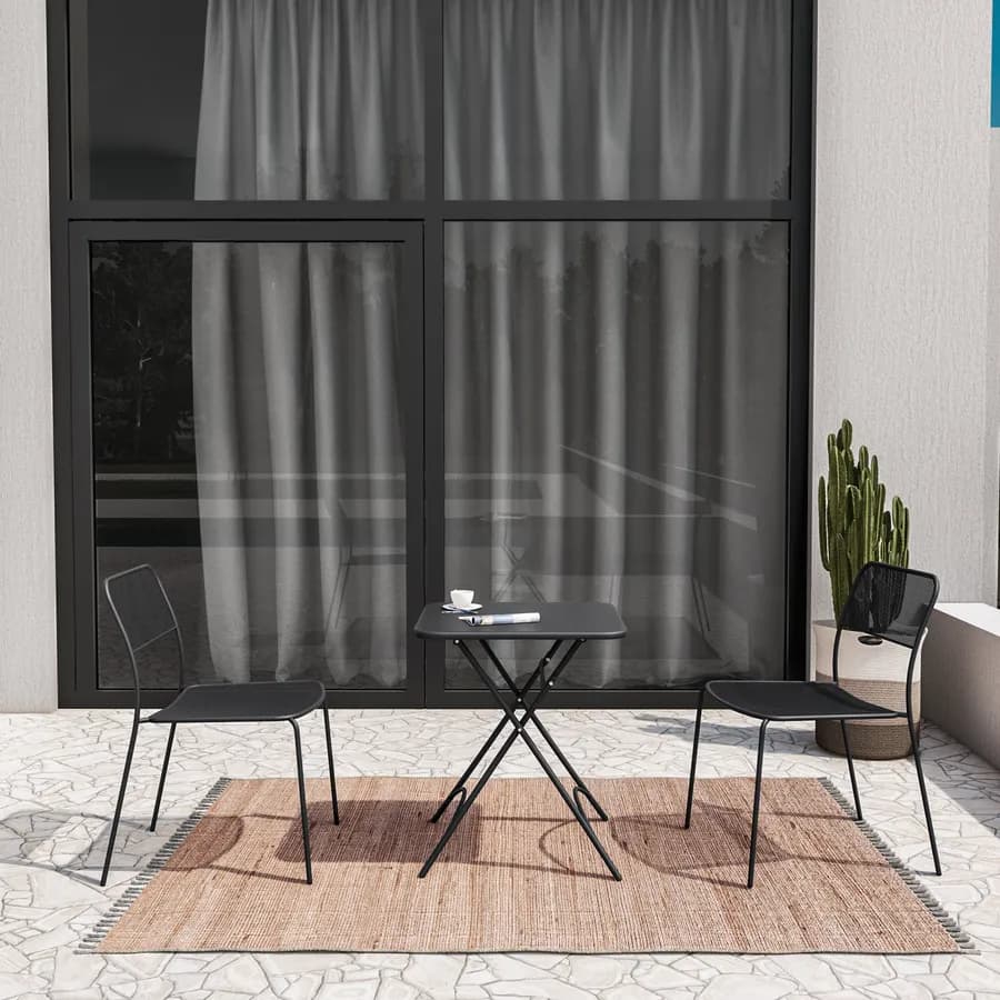 Set bistrot tavolo pieghevole 60x60 cm e 2 sedie in acciaio nero - Faber
