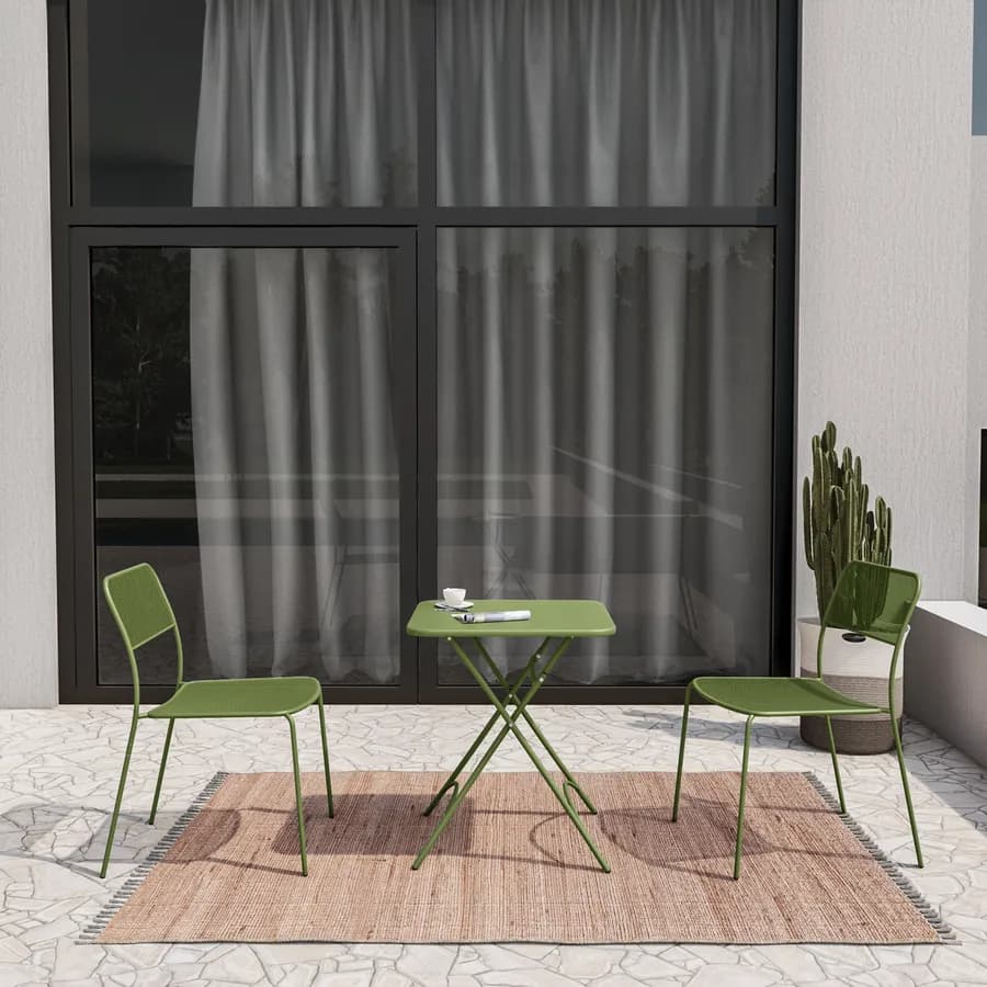 Set bistrot tavolo pieghevole 60x60 cm e 2 sedie in acciaio verde oliva - Faber