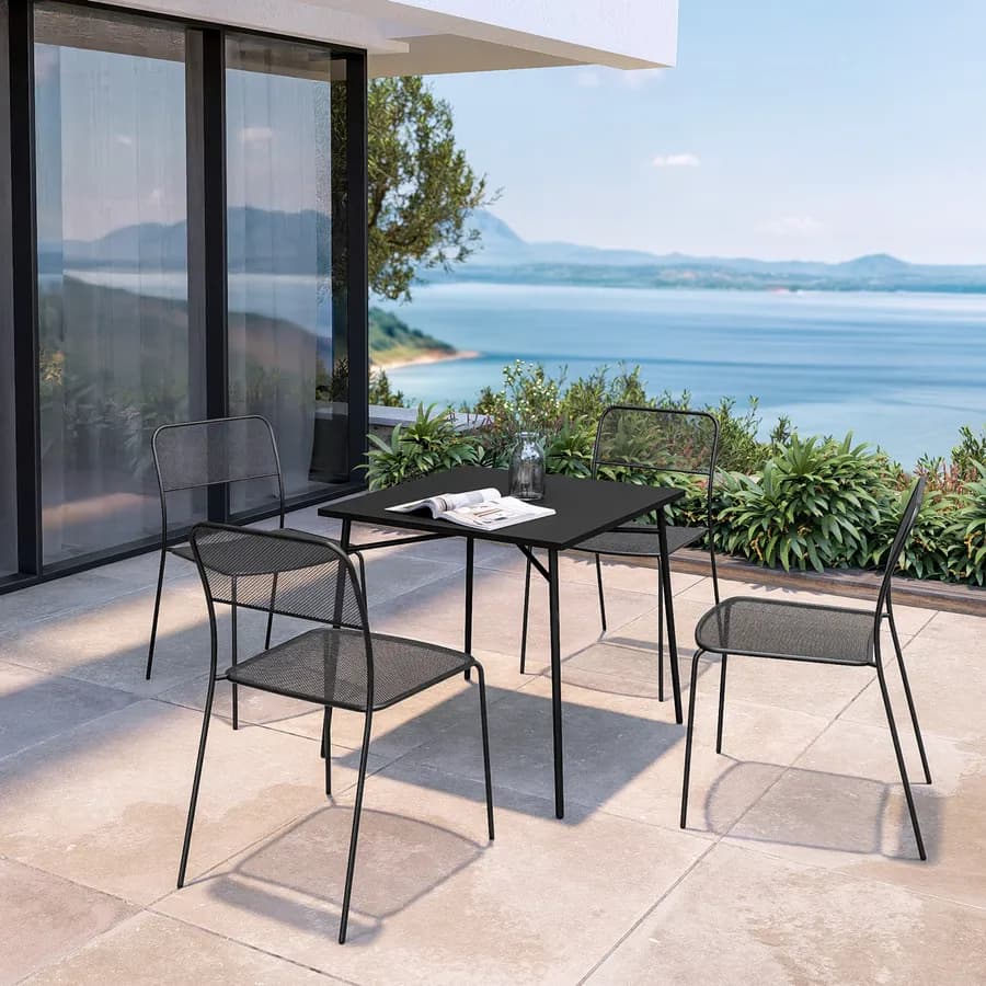 Set pranzo tavolo 80x80 cm e 4 sedie in acciaio nero - Faber