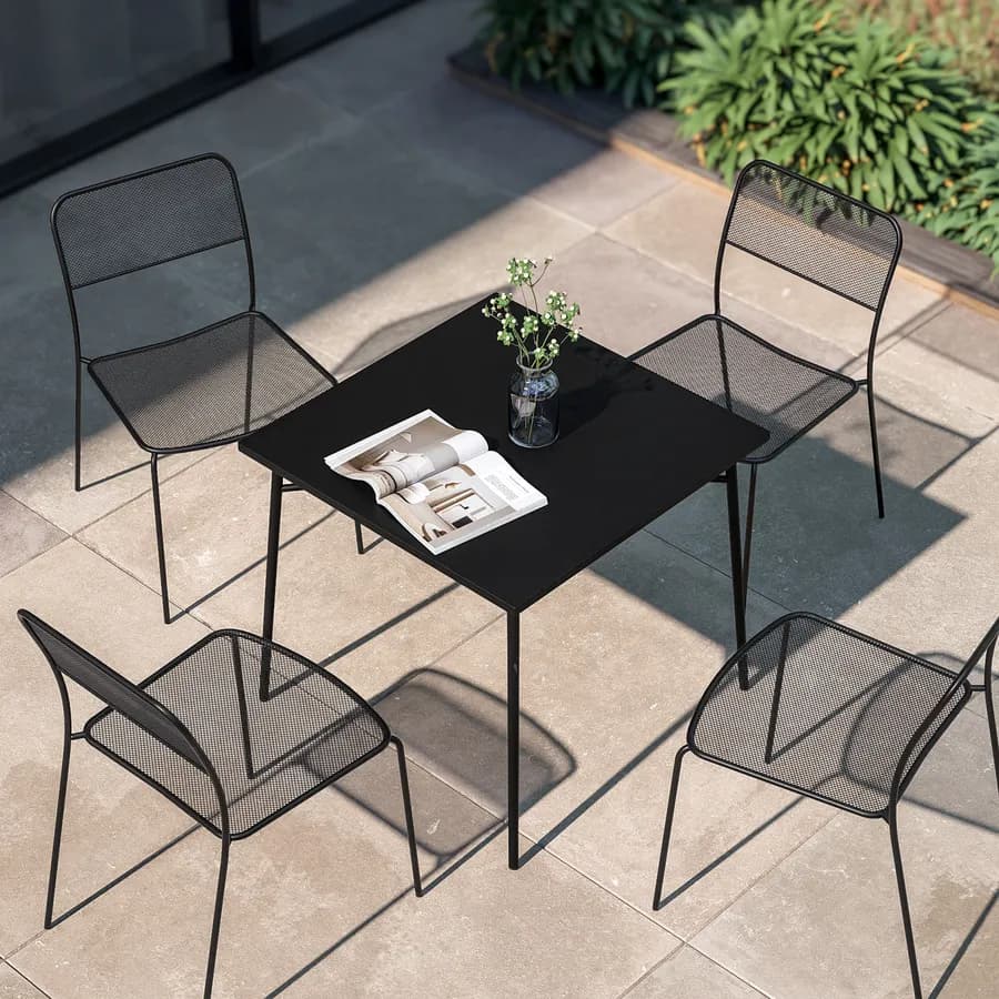Set pranzo tavolo 80x80 cm e 4 sedie in acciaio nero - Faber
