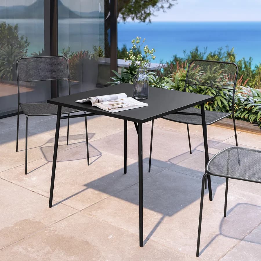 Set pranzo tavolo 80x80 cm e 4 sedie in acciaio nero - Faber