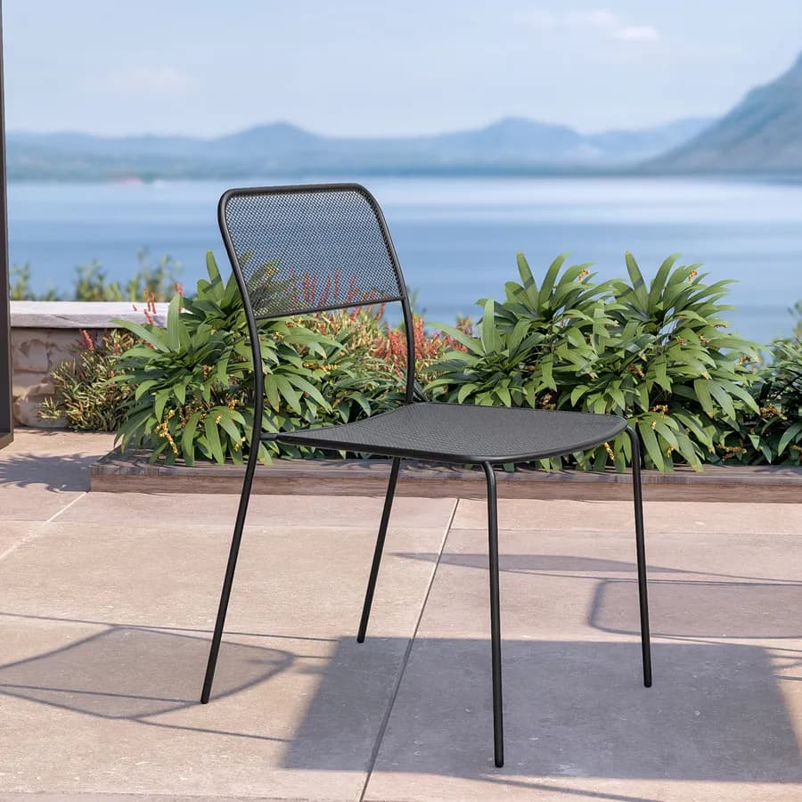 Set pranzo tavolo 80x80 cm e 4 sedie in acciaio nero - Faber