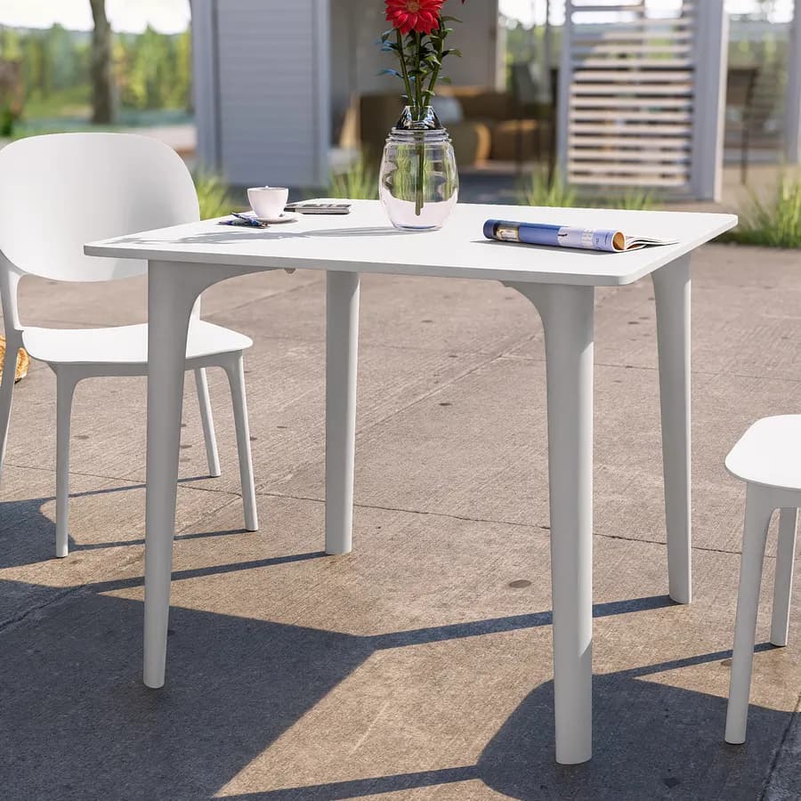 Set pranzo da giardino con tavolo 80x80 cm e 4 sedie in polipropilene bianco - Qalis