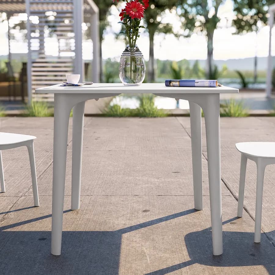 Set pranzo da giardino con tavolo 80x80 cm e 4 sedie in polipropilene bianco - Qalis