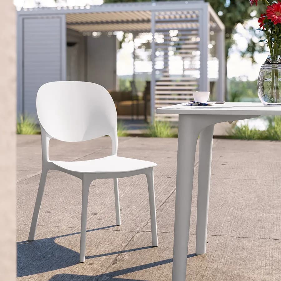 Set pranzo da giardino con tavolo 80x80 cm e 4 sedie in polipropilene bianco - Qalis
