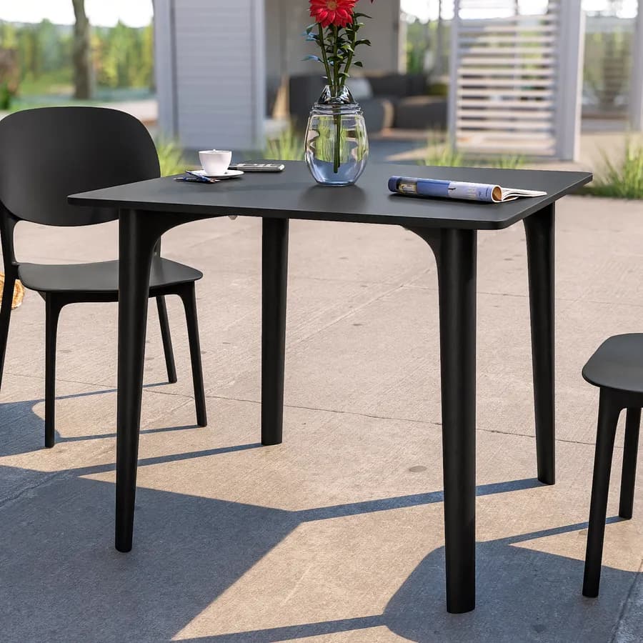 Set pranzo da giardino con tavolo 80x80 cm e 4 sedie in polipropilene nero - Qalis