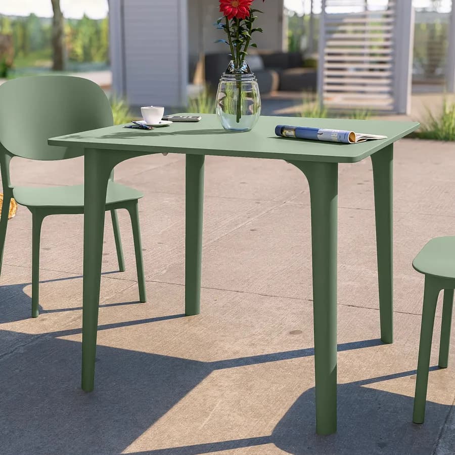 Set pranzo da giardino con tavolo 80x80 cm e 4 sedie in polipropilene verde salvia - Qalis