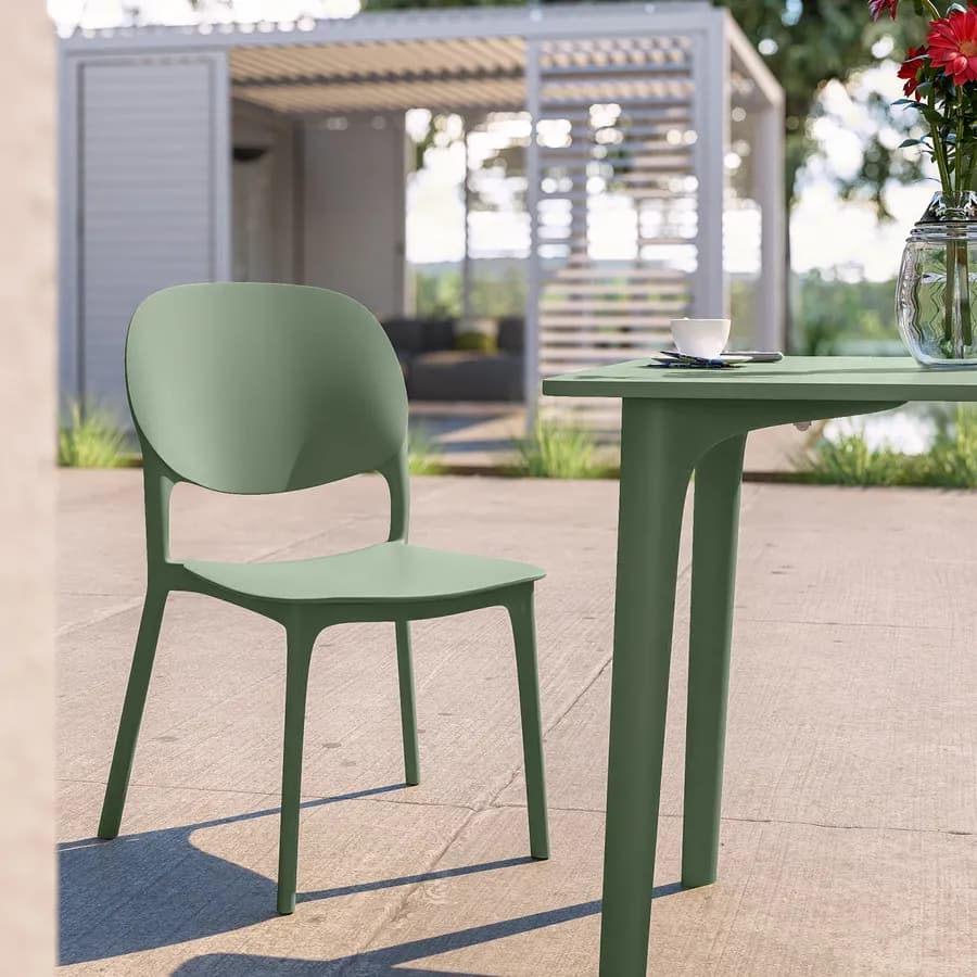 Set pranzo da giardino con tavolo 80x80 cm e 4 sedie in polipropilene verde salvia - Qalis