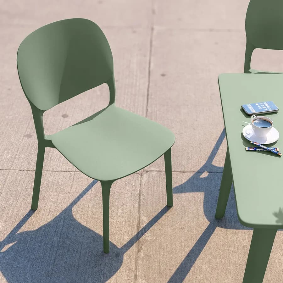 Set pranzo da giardino con tavolo 80x80 cm e 4 sedie in polipropilene verde salvia - Qalis