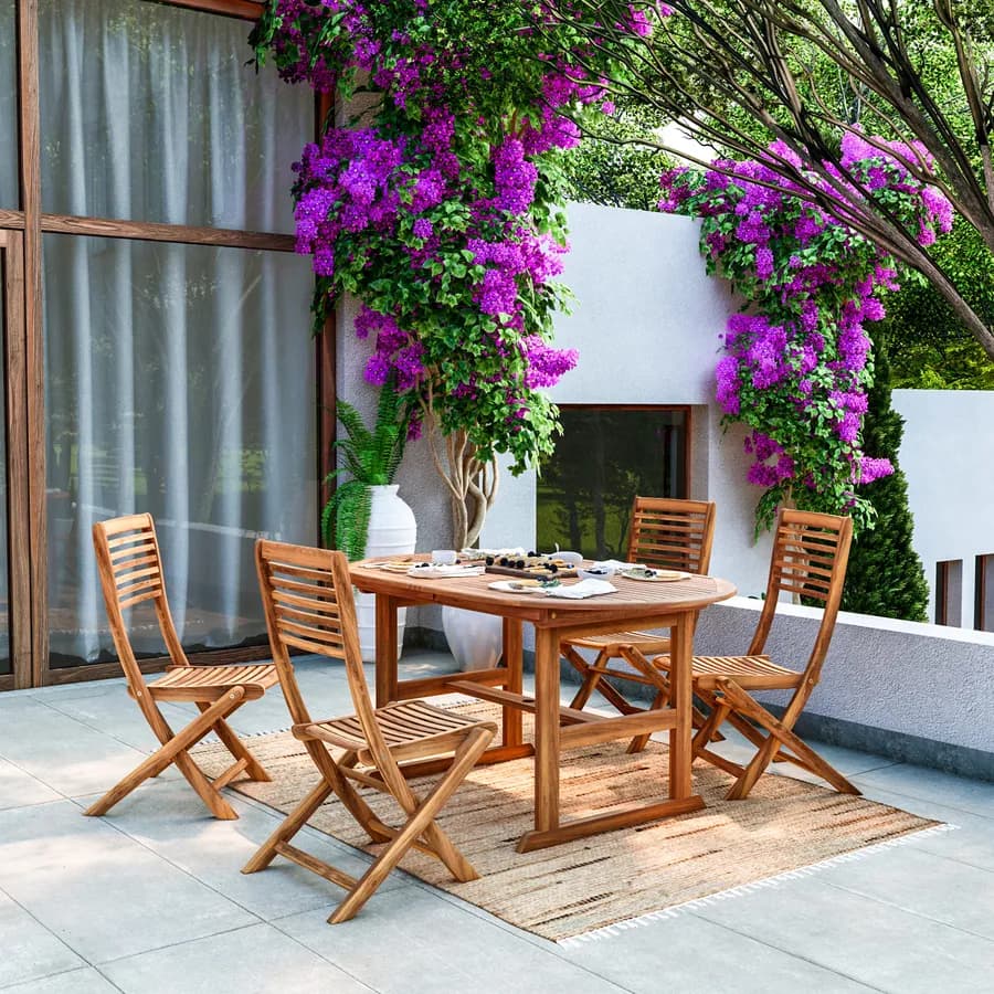 Set pranzo con tavolo allungabile 150/200x100 cm e 4 sedie pieghevoli in legno acacia - Paja