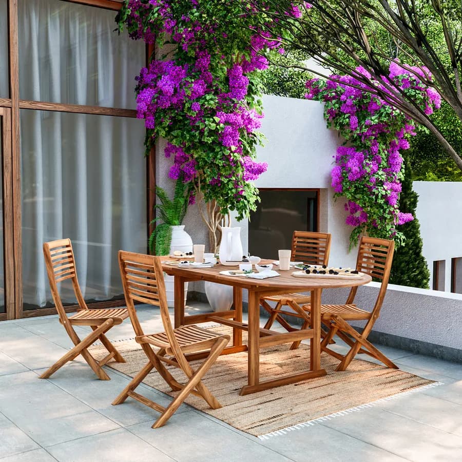 Set pranzo con tavolo allungabile 150/200x100 cm e 4 sedie pieghevoli in legno acacia - Paja