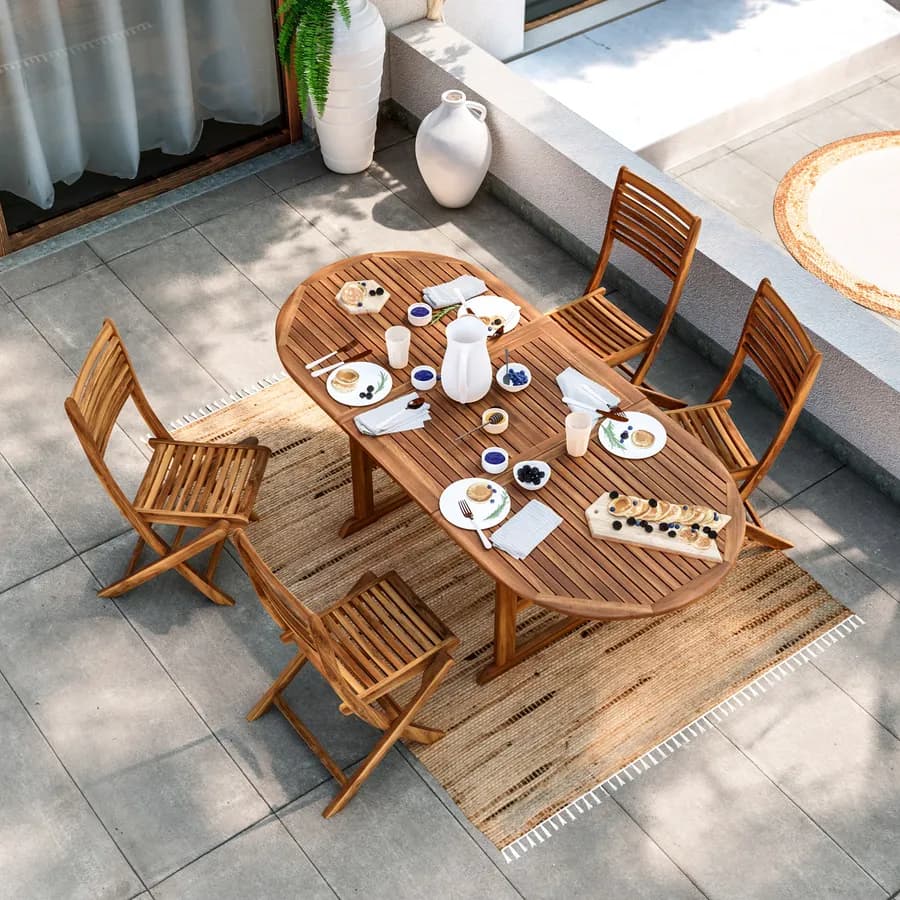 Set pranzo con tavolo allungabile 150/200x100 cm e 4 sedie pieghevoli in legno acacia - Paja