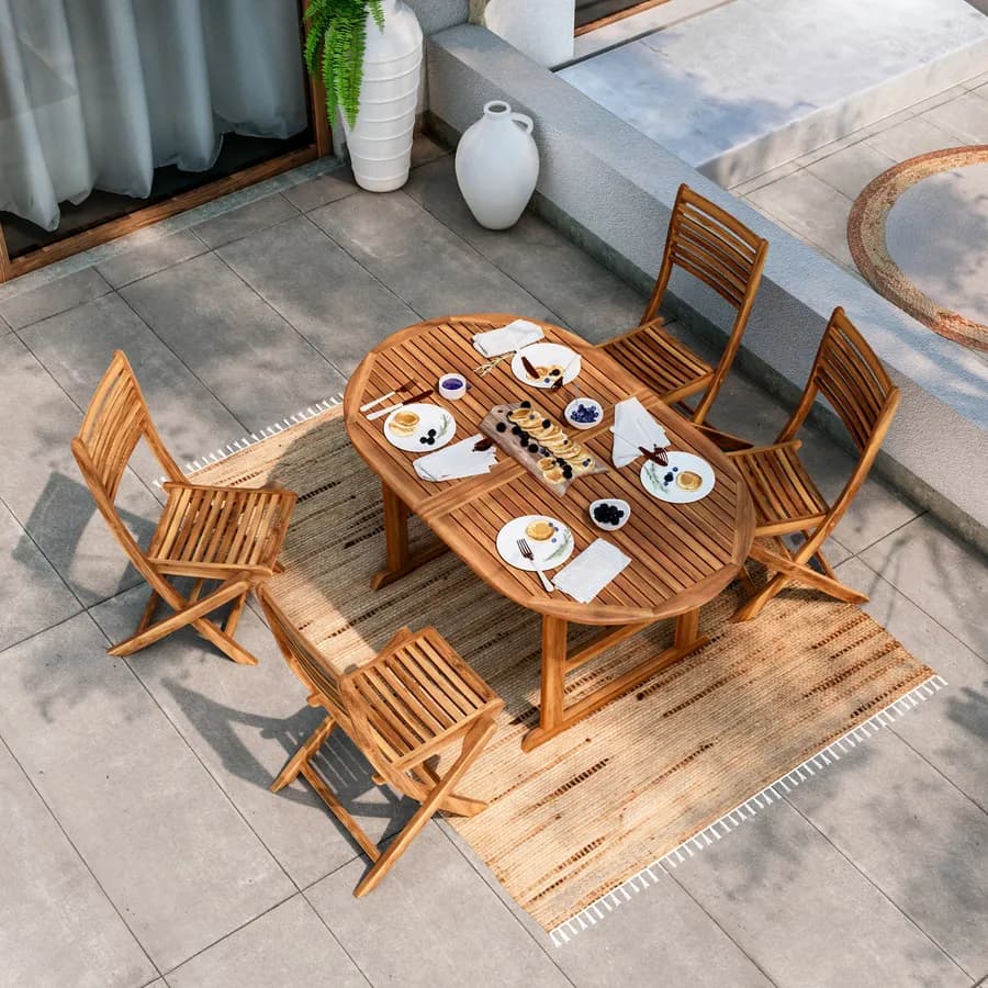 Set pranzo con tavolo allungabile 150/200x100 cm e 4 sedie pieghevoli in legno acacia - Paja