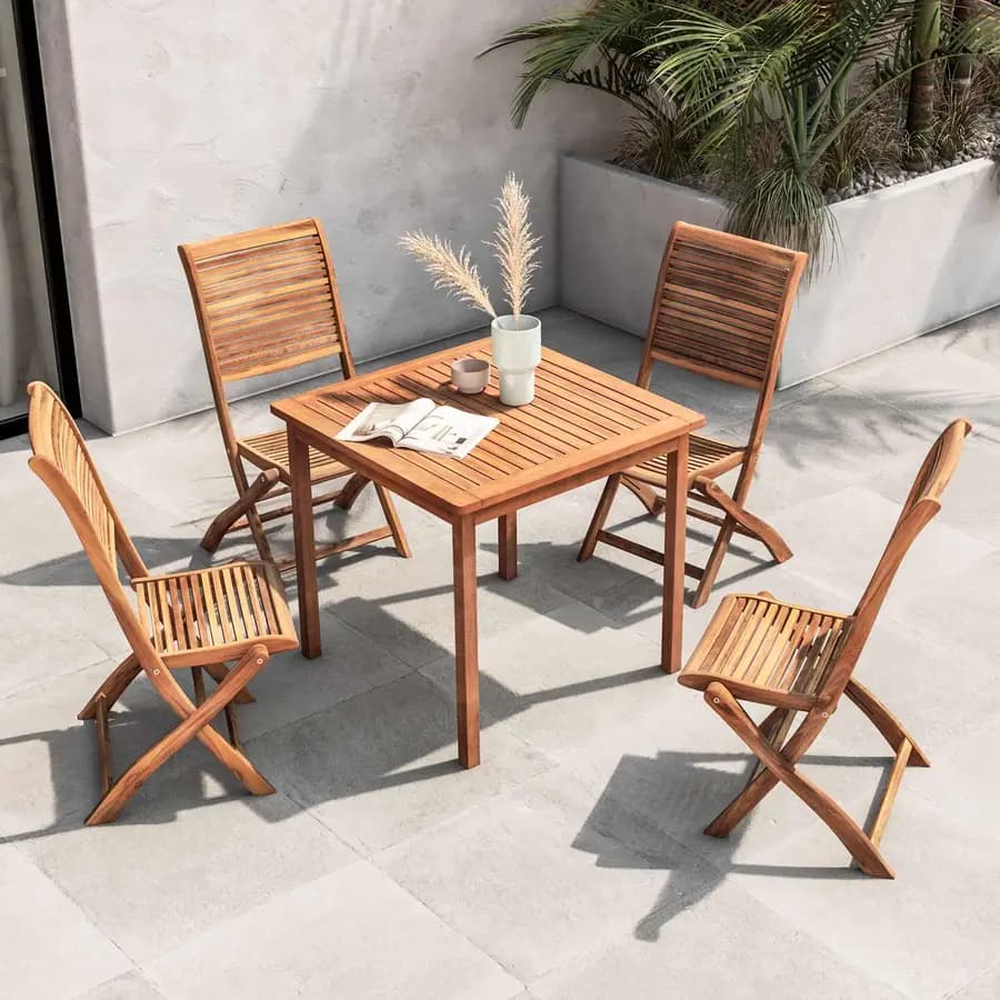 Set pranzo tavolo 80x80 cm e 4 sedie pieghevoli in legno di acacia - Paja
