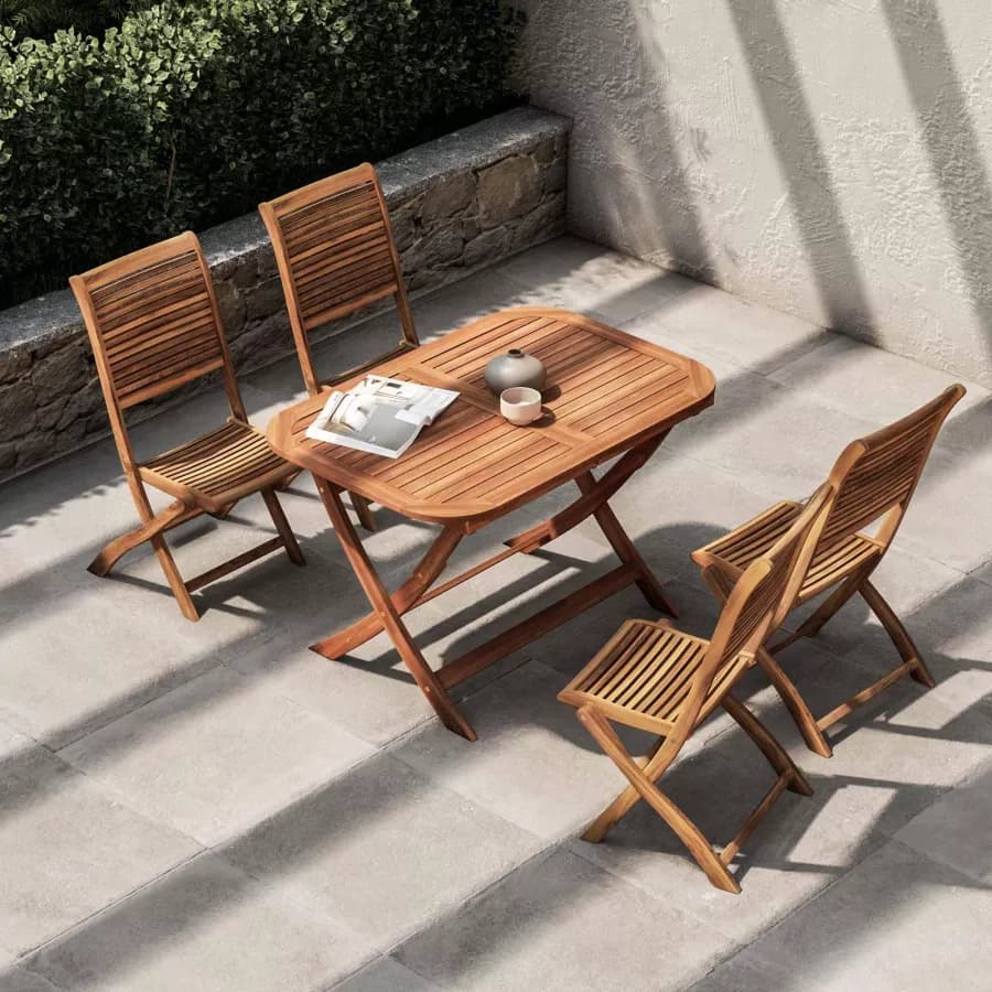 Set pranzo con tavolo allungabile 120/160x80 cm e 4 sedie pieghevoli in legno di acacia - Paja