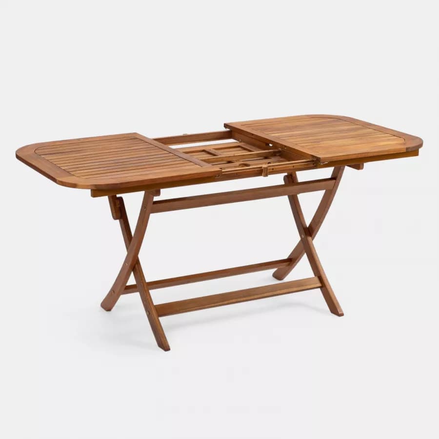 Set pranzo con tavolo allungabile 120/160x80 cm e 4 sedie pieghevoli in legno di acacia - Paja