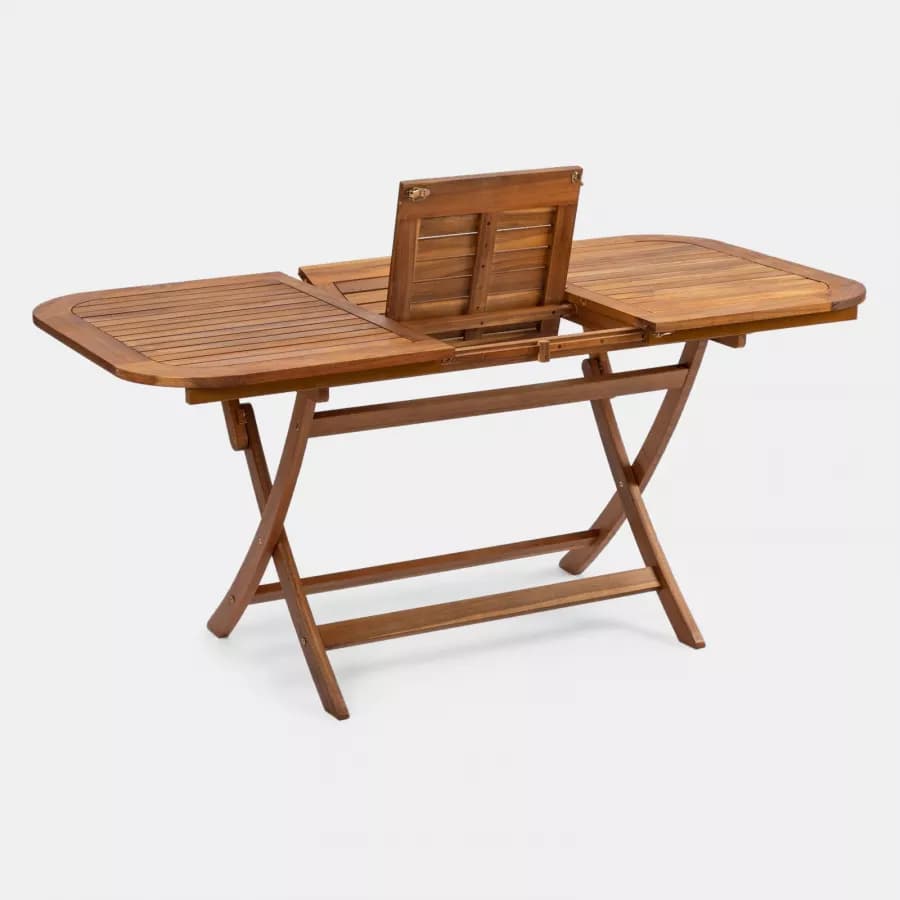 Set pranzo con tavolo allungabile 120/160x80 cm e 4 sedie pieghevoli in legno di acacia - Paja