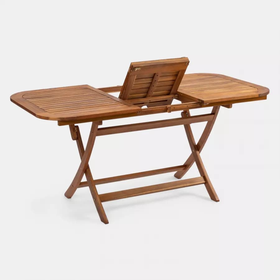 Set pranzo con tavolo allungabile 120/160x80 cm e 4 sedie pieghevoli in legno di acacia - Paja