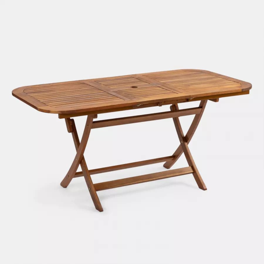 Set pranzo con tavolo allungabile 120/160x80 cm e 4 sedie pieghevoli in legno di acacia - Paja