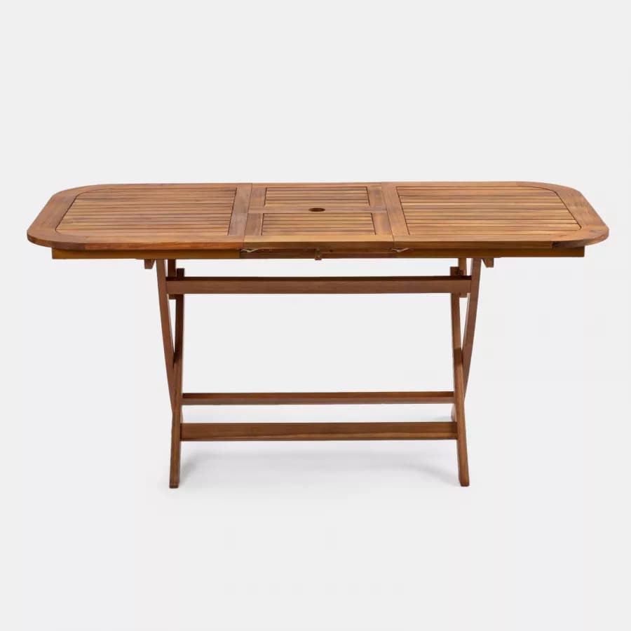Set pranzo con tavolo allungabile 120/160x80 cm e 4 sedie pieghevoli in legno di acacia - Paja