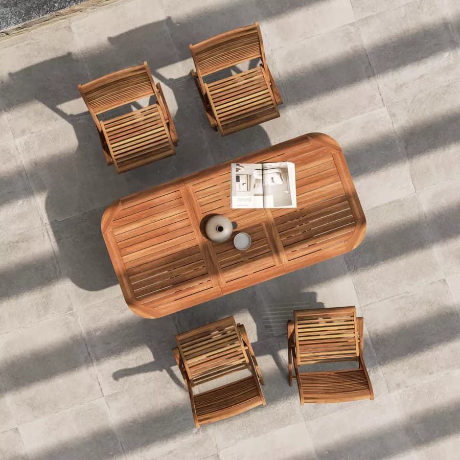 Set pranzo con tavolo allungabile 120/160x80 cm e 4 sedie pieghevoli in legno di acacia - Paja
