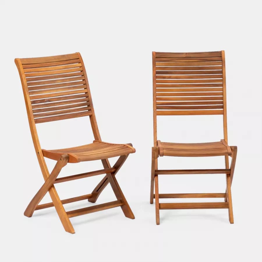 Set pranzo con tavolo allungabile 120/160x80 cm e 4 sedie pieghevoli in legno di acacia - Paja