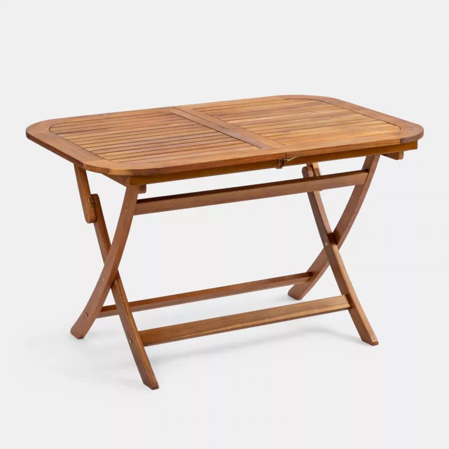 Set pranzo con tavolo allungabile 120/160x80 cm e 4 sedie pieghevoli in legno di acacia - Paja